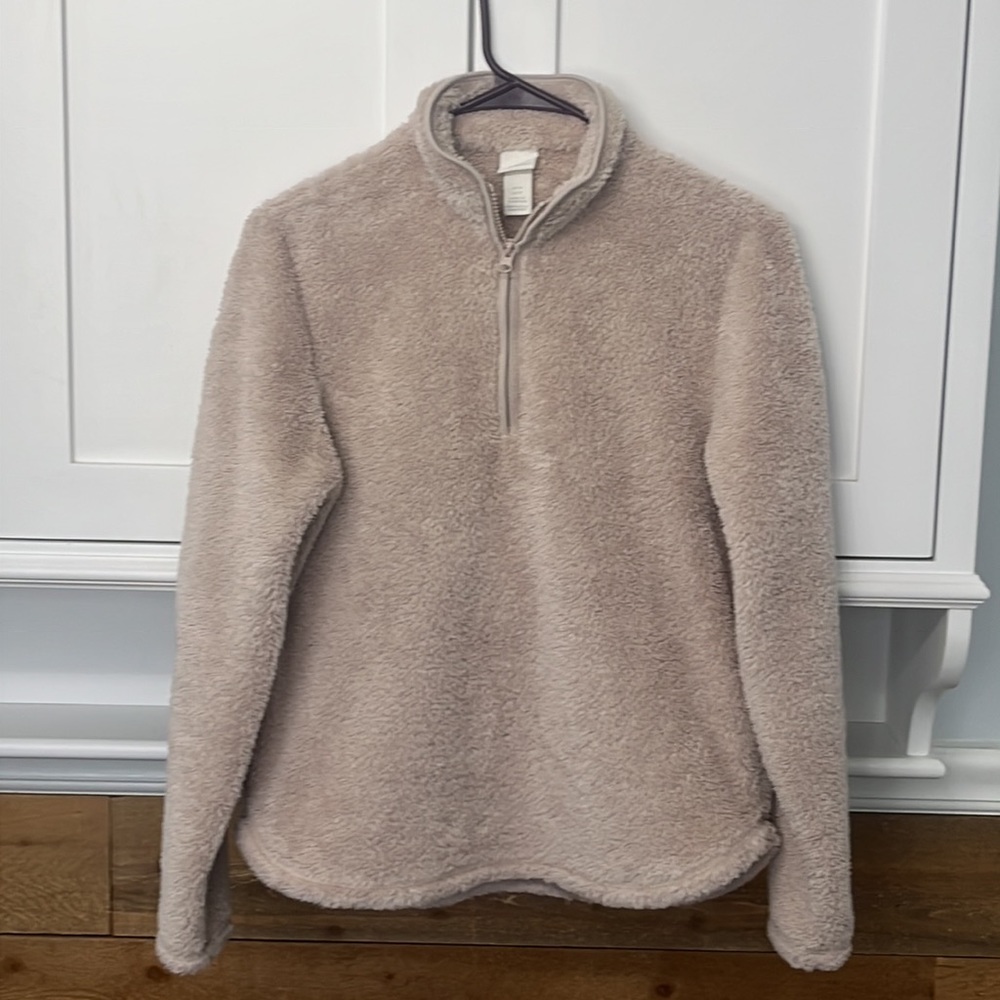 H&M Half Zip Sherpa Fleece in Beige